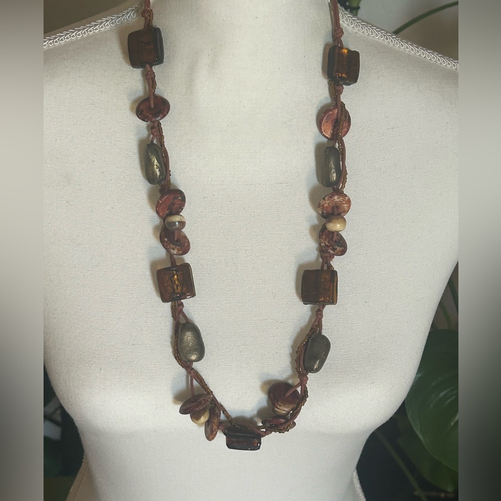 Vintage Chunky Genuine Amber & Coconut Shell Beaded Necklace - Picture 1 of 5